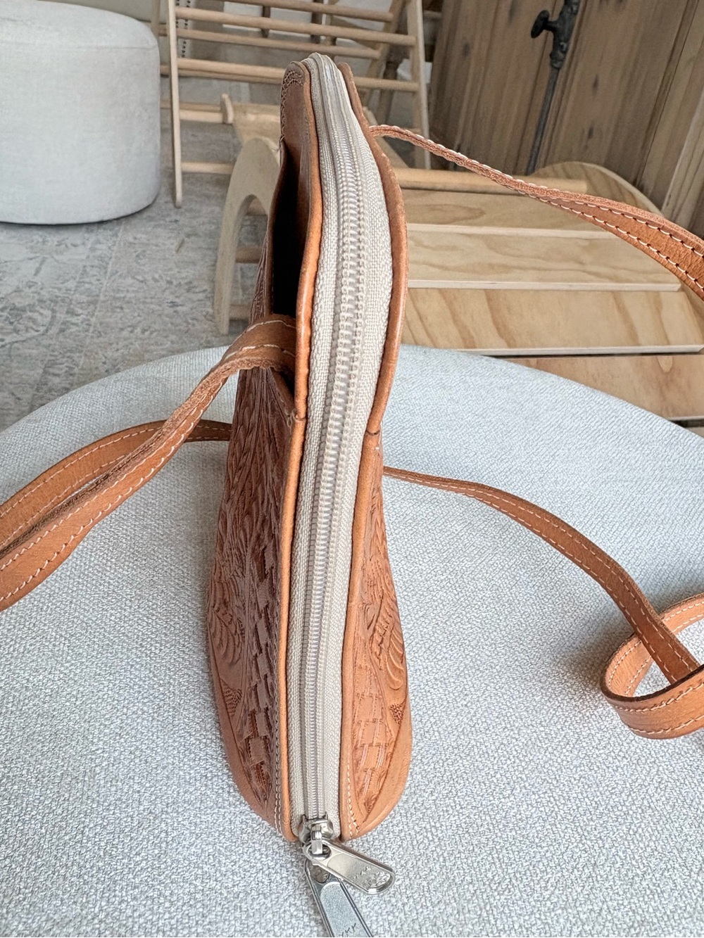 Hand-Tooled Leather Crossbody Bag - Picture 4 of 9
